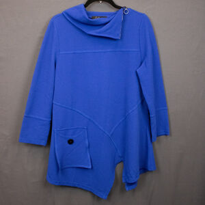 Caleoas blue textured asymmetrical tunic top-M